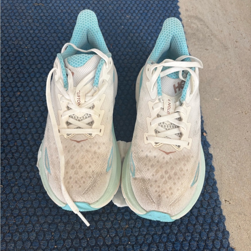 Hoka One One Women's White and Light Blue Athletic Shoes